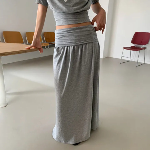 Shirred Elastic Long Skirt Set Long Skirt Vacation Look