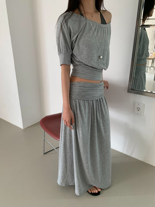 Shirred Elastic Long Skirt Set Long Skirt Vacation Look