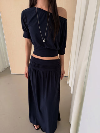 Shirred Elastic Long Skirt Set Long Skirt Vacation Look