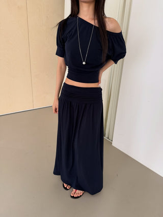 Shirred Elastic Long Skirt Set Long Skirt Vacation Look