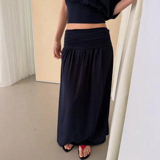 Shirred Elastic Long Skirt Set Long Skirt Vacation Look