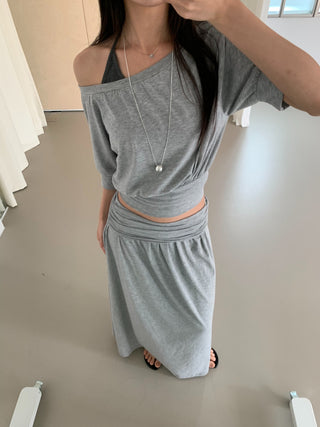 Shirred Elastic Long Skirt Set Long Skirt Vacation Look