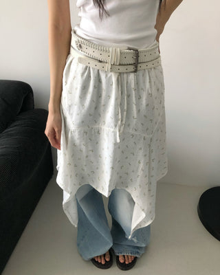 Flower Asymmetrical Layered Skirt Floral Print Flare Midi Skirt