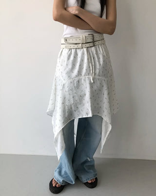 Flower Asymmetrical Layered Skirt Floral Print Flare Midi Skirt
