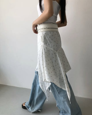 Flower Asymmetrical Layered Skirt Floral Print Flare Midi Skirt