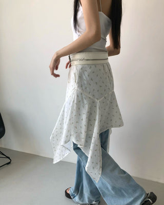Flower Asymmetrical Layered Skirt Floral Print Flare Midi Skirt