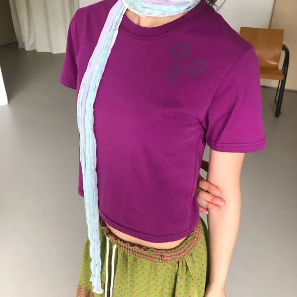 Button Print Color T-shirt Summer Short Sleeve