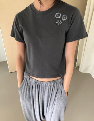 Button Print Color T-shirt Summer Short Sleeve