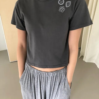 Button Print Color T-shirt Summer Short Sleeve