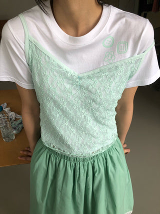 Flower Lace See-through Layered Colored Strappy Top