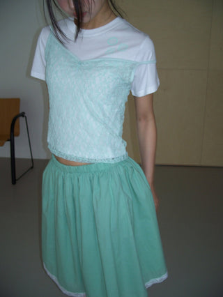 Flower Lace See-through Layered Colored Strappy Top