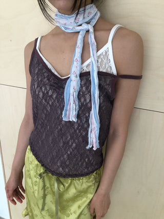 Flower Lace See-through Layered Colored Strappy Top