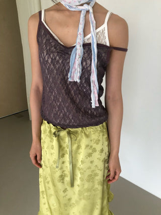 Flower Lace See-through Layered Colored Strappy Top