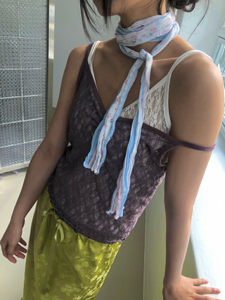 Flower Lace See-through Layered Colored Strappy Top