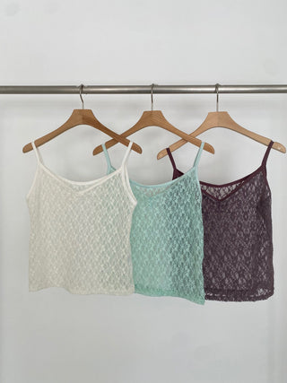 Flower Lace See-through Layered Colored Strappy Top