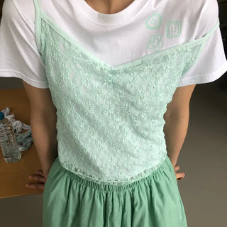 Flower Lace See-through Layered Colored Strappy Top