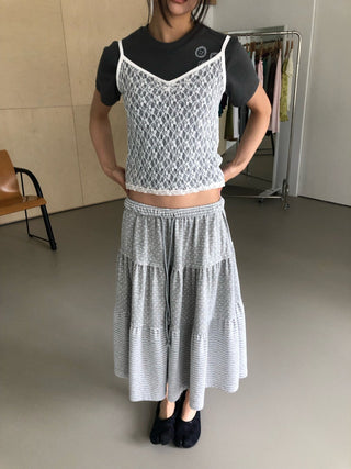 Flower Lace See-through Layered Colored Strappy Top