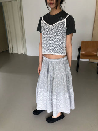 Flower Lace See-through Layered Colored Strappy Top