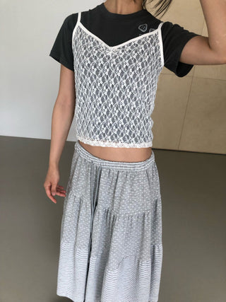 Flower Lace See-through Layered Colored Strappy Top