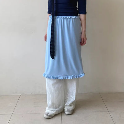 Smocking banding frill layered skirt vivid back slit midi skirt