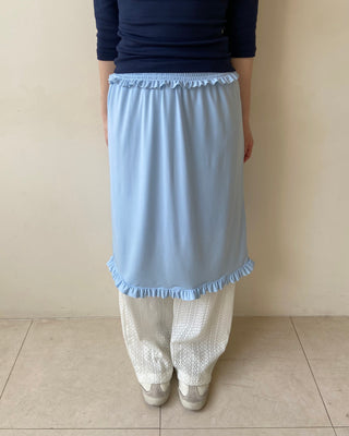 Smocking banding frill layered skirt vivid back slit midi skirt