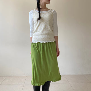 Smocking banding frill layered skirt vivid back slit midi skirt