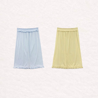 Smocking banding frill layered skirt vivid back slit midi skirt