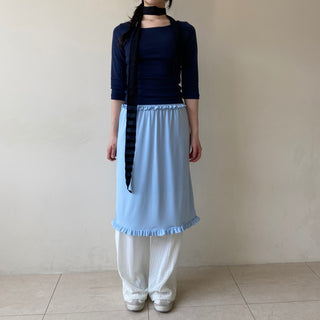 Smocking banding frill layered skirt vivid back slit midi skirt