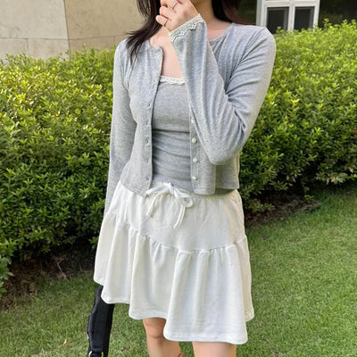 Soft Lace Cardigan Peach Cotton Cardigan Set