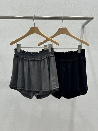 Frilled sumo elastic skirt-pants, rayon shorts, flare skirt-pants