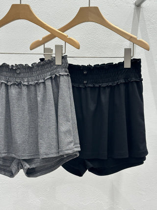 Frilled sumo elastic skirt-pants, rayon shorts, flare skirt-pants