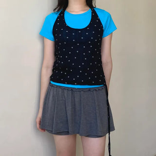 Frilled sumo elastic skirt-pants, rayon shorts, flare skirt-pants