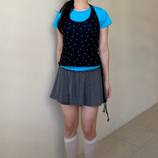 Frilled sumo elastic skirt-pants, rayon shorts, flare skirt-pants