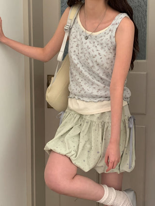 Flower pattern sleeveless top layered floral sleeveless top