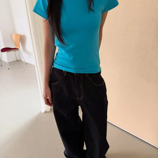 Basic Color Short Sleeve Round Neck Plain T-shirt