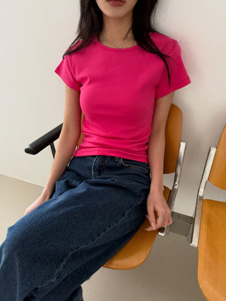 Basic Color Short Sleeve Round Neck Plain T-shirt
