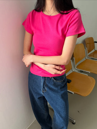 Basic Color Short Sleeve Round Neck Plain T-shirt
