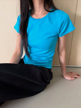 Basic Color Short Sleeve Round Neck Plain T-shirt