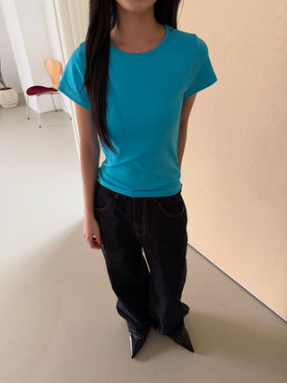 Basic Color Short Sleeve Round Neck Plain T-shirt