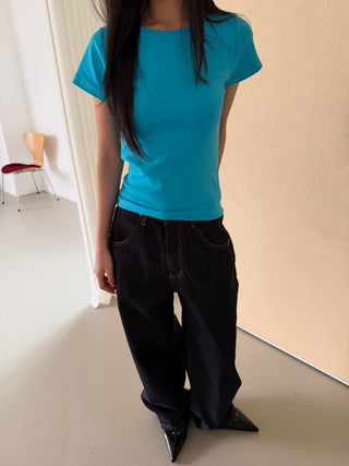 Basic Color Short Sleeve Round Neck Plain T-shirt