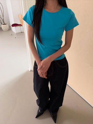 Basic Color Short Sleeve Round Neck Plain T-shirt