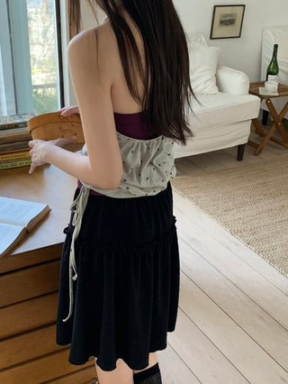 Dot halterneck sleeveless top, polka dot layered sleeveless T-shirt