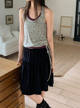 Dot halterneck sleeveless top, polka dot layered sleeveless T-shirt