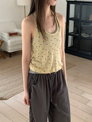 Dot halterneck sleeveless top, polka dot layered sleeveless T-shirt