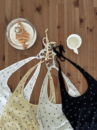 Dot halterneck sleeveless top, polka dot layered sleeveless T-shirt