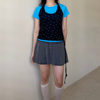 Dot halterneck sleeveless top, polka dot layered sleeveless T-shirt