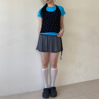 Dot halterneck sleeveless top, polka dot layered sleeveless T-shirt