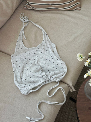Dot halterneck sleeveless top, polka dot layered sleeveless T-shirt