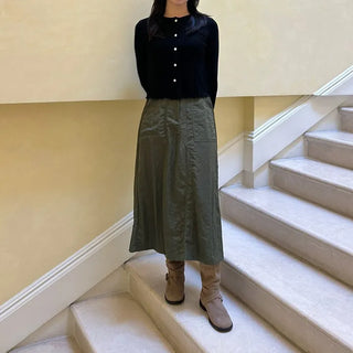Nylon Elastic Pocket Long Skirt A-line Elastic Skirt