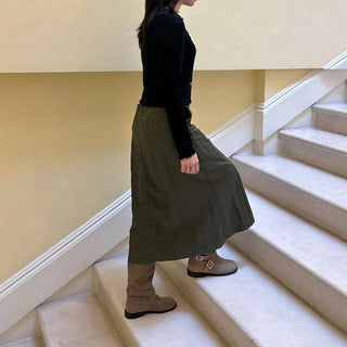 Nylon Elastic Pocket Long Skirt A-line Elastic Skirt